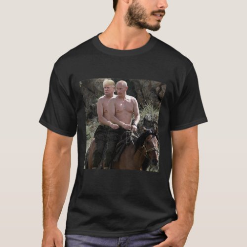 Putin Trump Riding Horse Russia Humor T_Shirt
