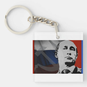 Putin with Russian Flag Keychain