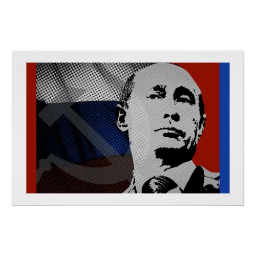 Putin with Russian Flag Poster