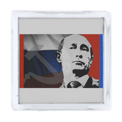 Putin with Russian Flag Silver Finish Lapel Pin