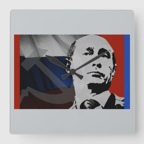 Putin with Russian Flag Square Wall Clock