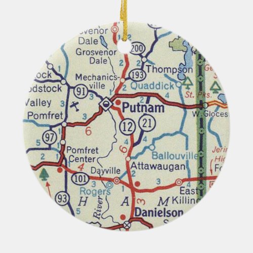 Putnam CT Vintage Map Ceramic Ornament