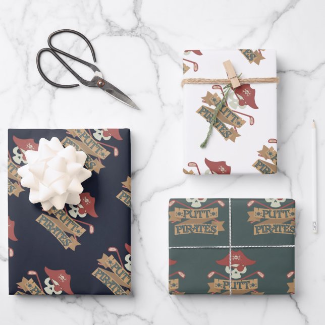 Putt Pirates Golf Lover Sports Wrapping Paper Sheets (Front)