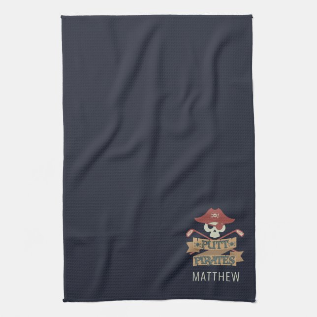 Putt Pirates Golfing Hobby Personalized Kitchen Towel (Vertical)