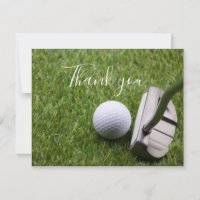 Putter with golf ball  on green Thank you card