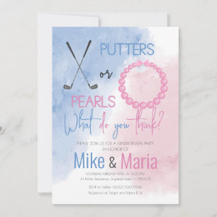 Putters or Pearls gender reveal invitation