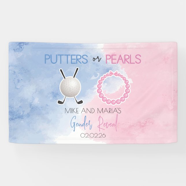 Putters or Pearls Gender Reveal Party Banner (Horizontal)
