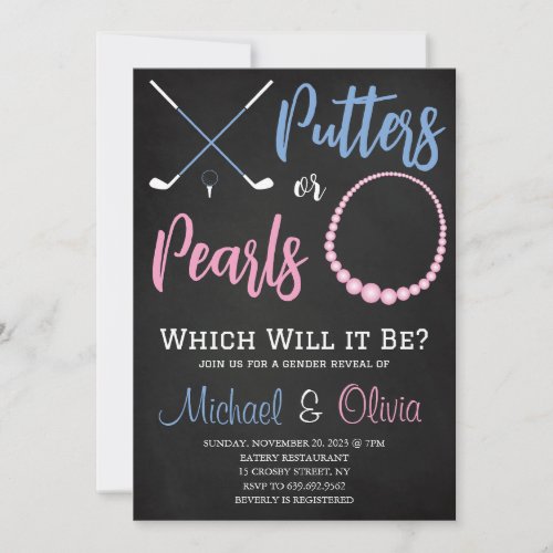 Putters or Pearls Gender Reveal Party Invitation