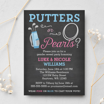 Putters Or Pearls Gender Reveal Party Invitation by printcreekstudio at Zazzle