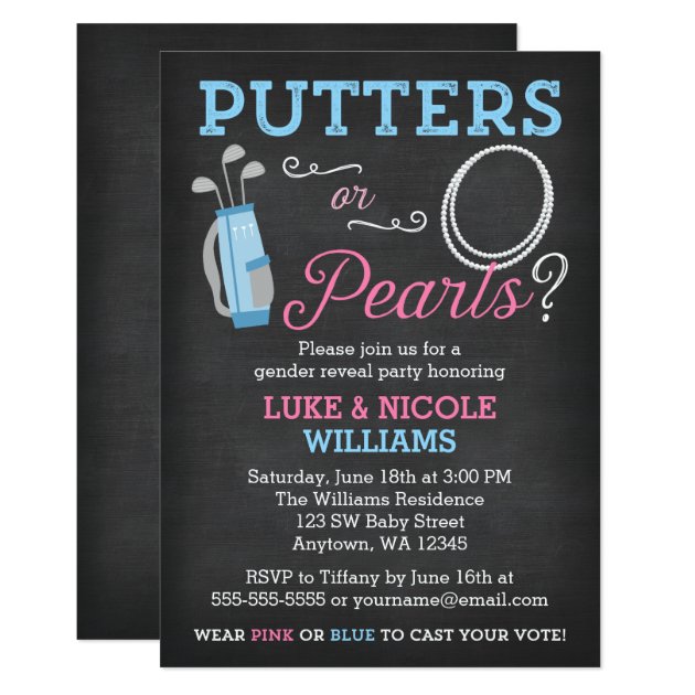 Putters Or Pearls Gender Reveal Party Invitation
