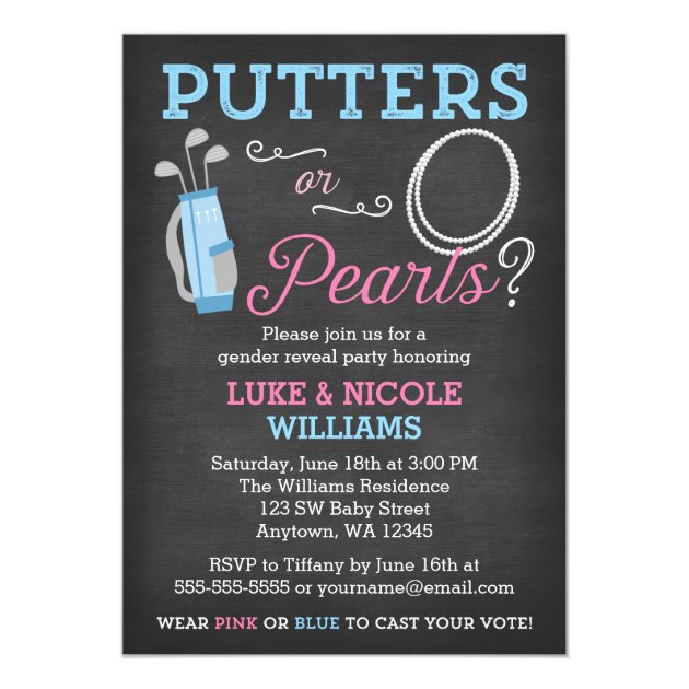 Putters Or Pearls Gender Reveal Party Invitation
