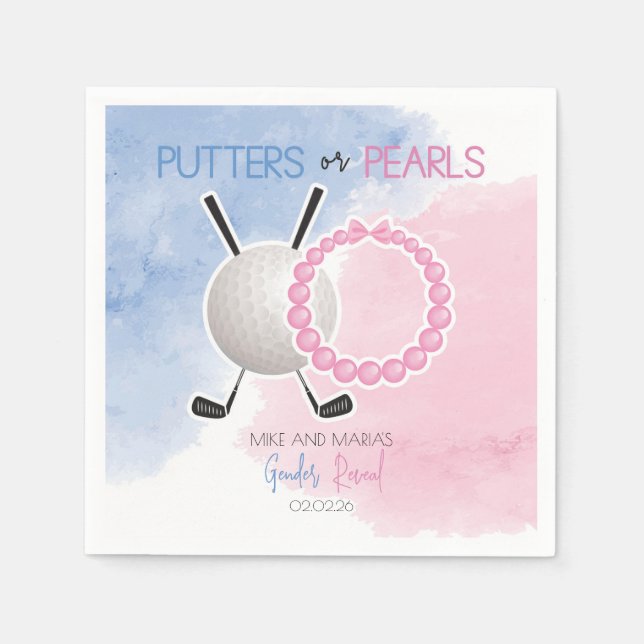 Putters or Pearls Gender Reveal Party Napkins (Front)