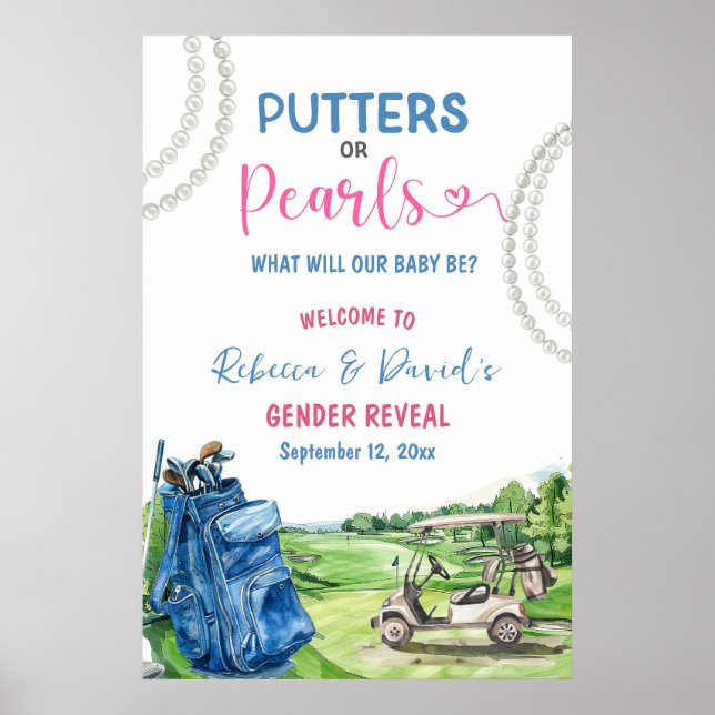 Putters or Pearls Gender Reveal Welcome Sign (Front)
