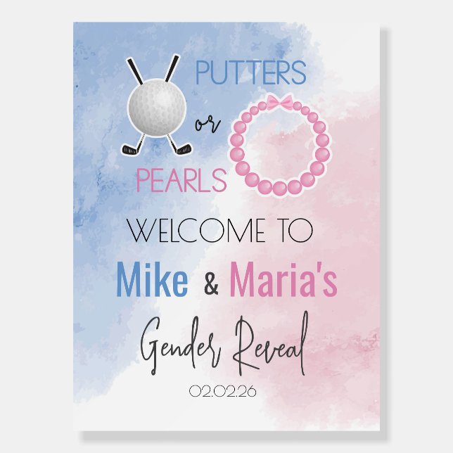 Putters or Pearls welcome sign Gender Reveal Party (Front)