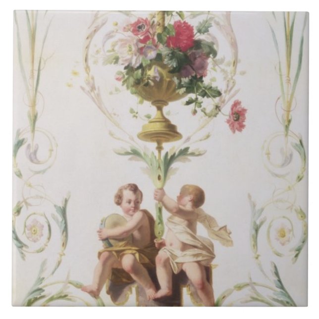 Putti amid swags of flowers and leaves ceramic tile (Front)