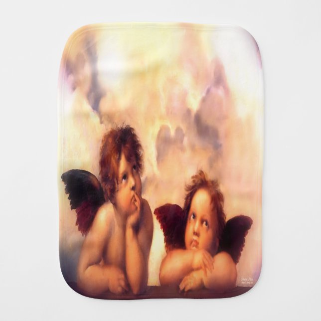 Putti Pair of Angels Baby Burp Cloth (Front)