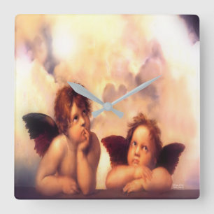 Putti Pair of Angels Square Wall Clock