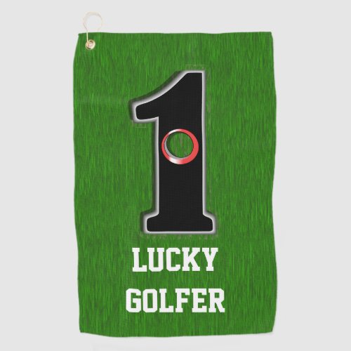 Putting Green Hole in One Lucky Golfer wtext Golf Towel