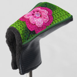 Putting Green Pink Flower Designer Crochet Print Golf Head Cover