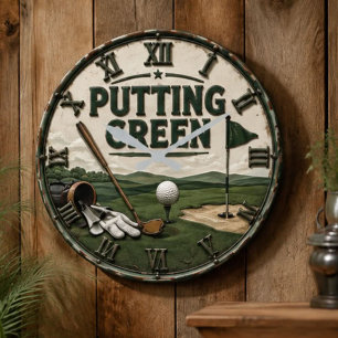 Putting Green Vintage Golf  Funny Golfer Gift Large Clock