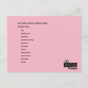 Putting Jesus first collection (pink post card) Postcard