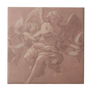 Putto and Angel Holding a Banderole Tile