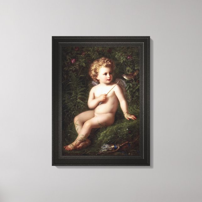 Putto Feeding A Strawberry To A Bird Canvas Print (Front)