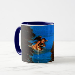 Putto In Blue Sky Pours a Cascade of White Flower Mug