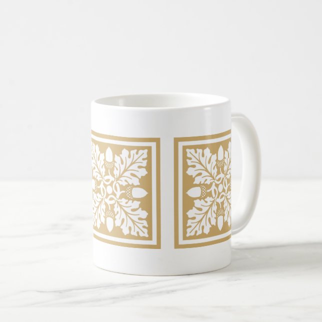Putty Acorn and Leaf Tile Design Coffee Mug (Front Right)