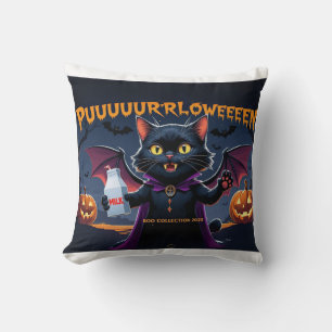 Puurrlloween - Halloween Vampire Cat Fun Throw Pillow