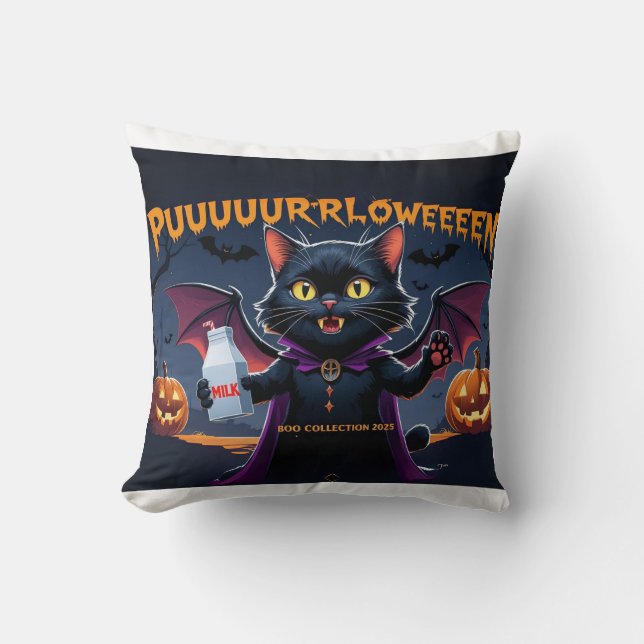 Puurrlloween - Halloween Vampire Cat Fun Throw Pillow (Front)