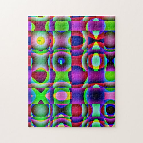 Puzzle Abstract Bright Neon Cubism Jigsaw Puzzle