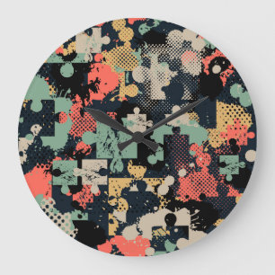 Puzzle Abstract: Creative Vintage Seamless. Large Clock