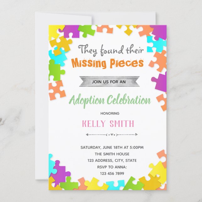 Puzzle adoption birthday shower invitation (Front)