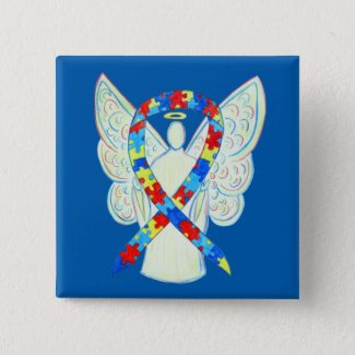 Puzzle Angel Autism Awareness Ribbon Art Pins