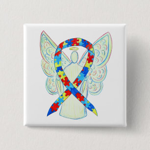 Puzzle Angel Autism Awareness Ribbon Art Pins