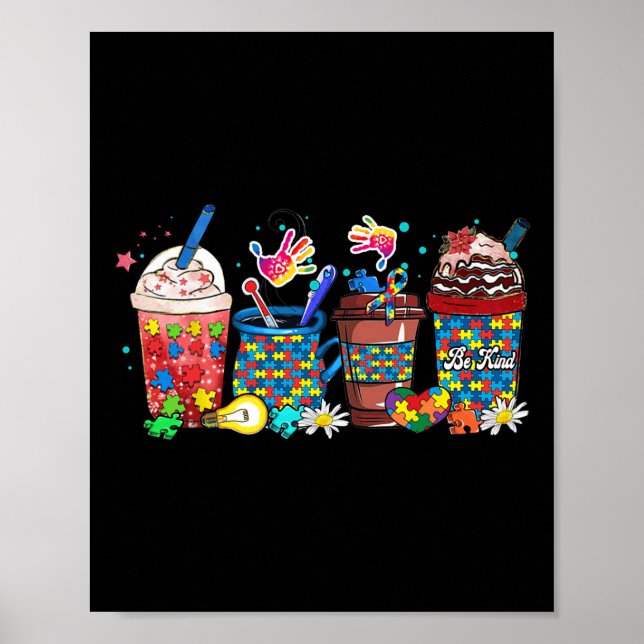 Puzzle Autism Awareness Day Coffee Latte Cups Coff Poster (Front)