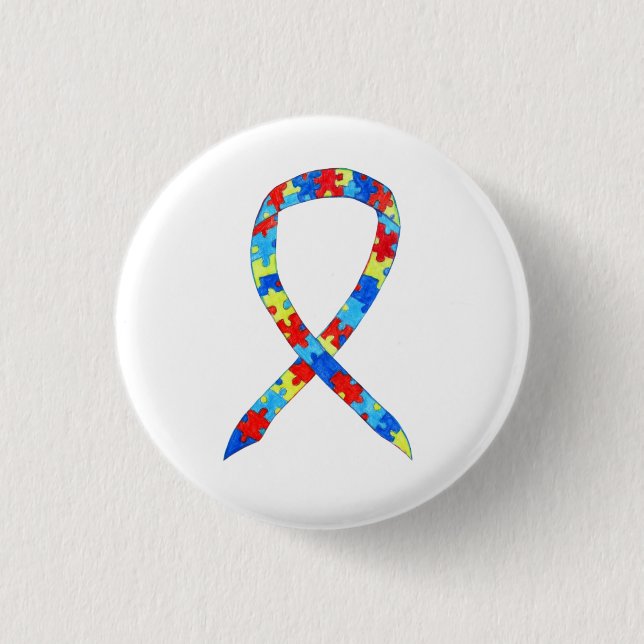 Puzzle Autism Awareness Ribbon Custom Art Pins (Front)