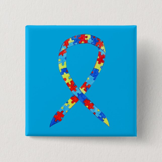 Puzzle Autism Awareness Ribbon Custom Art Pins (Front)