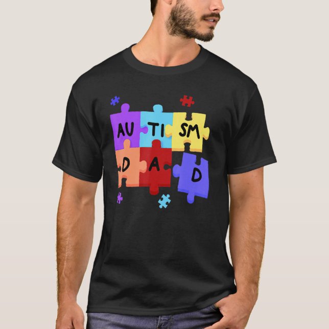 Puzzle Autism Piece Awareness Autism Support Dad M T-Shirt (Front)