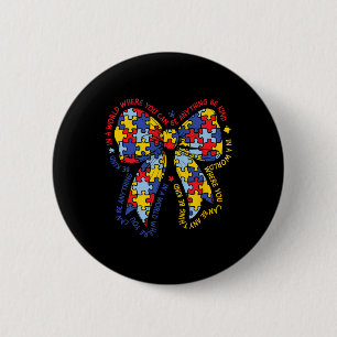 Puzzle Autism Ribbon Coquette Bow Be Kind Autism M Button