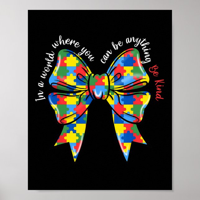 Puzzle Autism Ribbon Coquette Bow Be Kind Autism M Poster (Front)