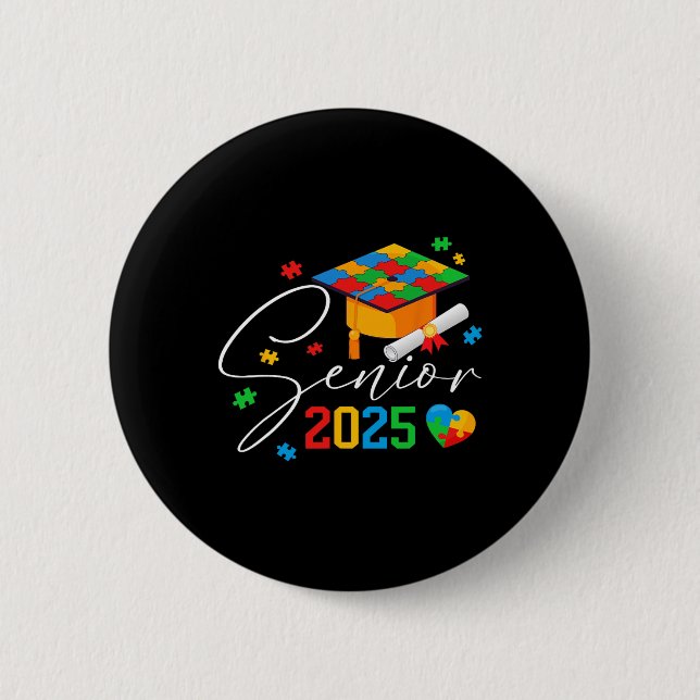 Puzzle Autistic Senior 2025 Autism Graduation Boys Button (Front)