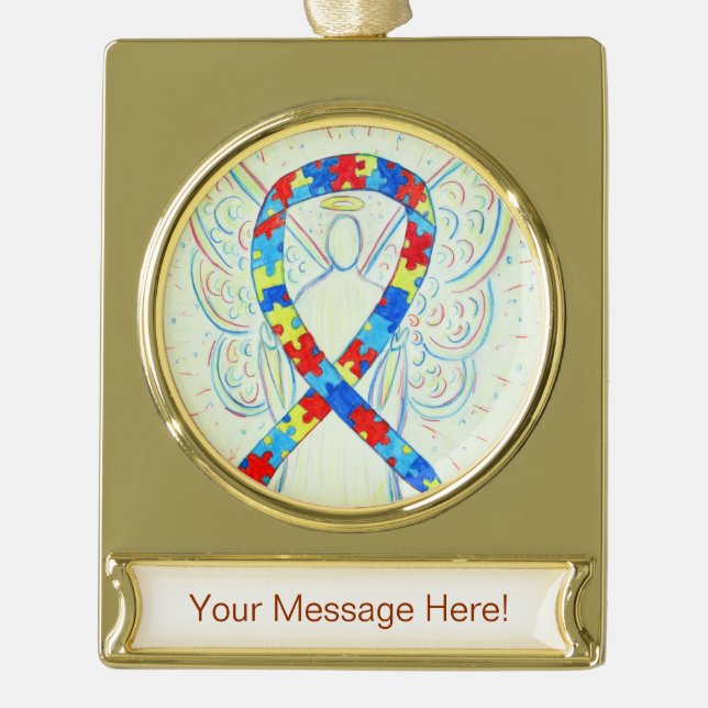 Puzzle Awareness Ribbon Angel Art Custom Ornament (Front)