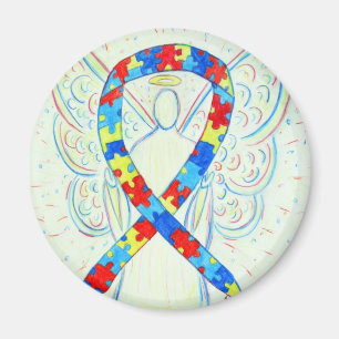 Puzzle Awareness Ribbon Angel Art Magnets