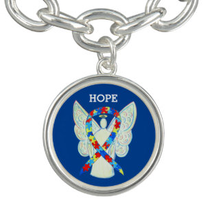 Puzzle Awareness Ribbon Angel Charm Bracelet