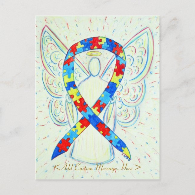Puzzle Awareness Ribbon Angel Custom Art Postcard (Front)