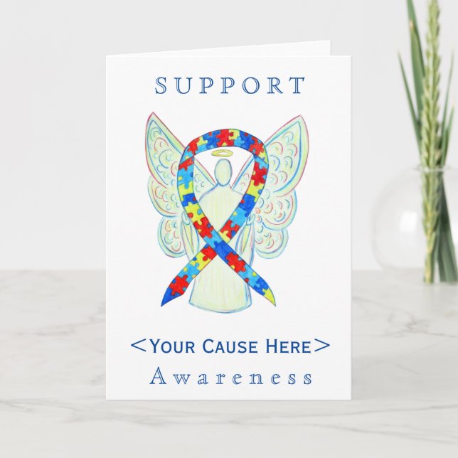 Puzzle Awareness Ribbon Angel Customized Card (Front)