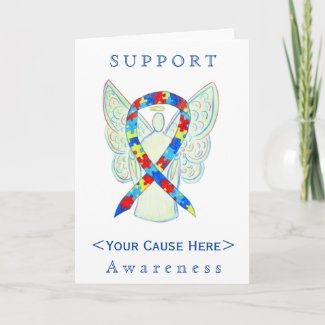 Puzzle Awareness Ribbon Angel Customized Card