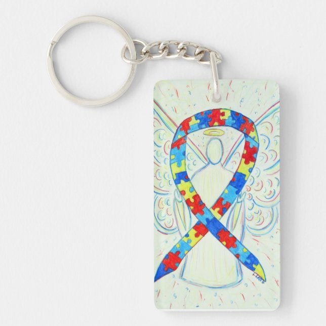 Puzzle Awareness Ribbon Angel Customized Key chain (Front)